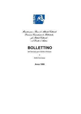 BOLLETTINO Del Servizio Per Il Diritto D'autore E Diritti Connessi