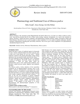 Pharmacology and Traditional Uses of Mimosa Pudica