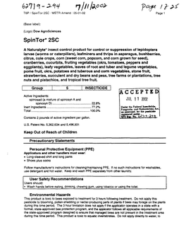 U.S. EPA, Pesticide Product Label, SPINTOR 2SC, 07/11/2002