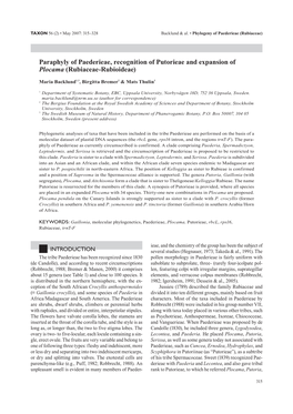 Paraphyly of Paederieae, Recognition of Putorieae and Expansion of Plocama (Rubiaceae-Rubioideae)