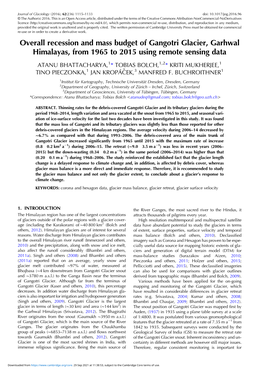 Overall Recession and Mass Budget of Gangotri Glacier, Garhwal Himalayas, from 1965 to 2015 Using Remote Sensing Data