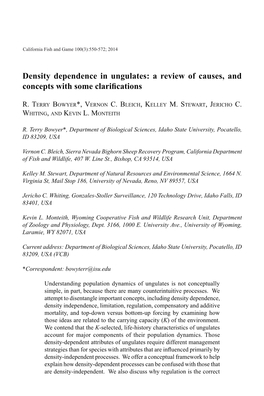 Density Dependence in Ungulates: a Review of Causes, and Concepts with Some Clarifications