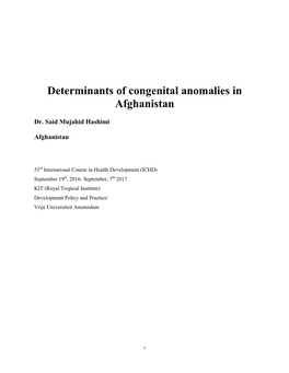 Determinants of Congenital Anomalies in Afghanistan