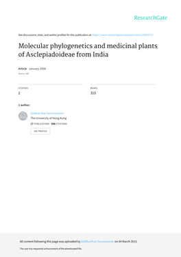 Molecular Phylogenetics and Medicinal Plants of Asclepiadoideae from India