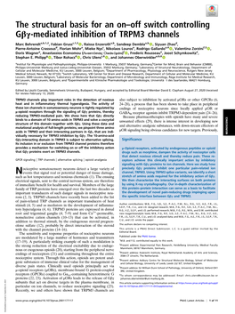 The Structural Basis for an On–Off Switch Controlling Gβγ-Mediated Inhibition of TRPM3 Channels