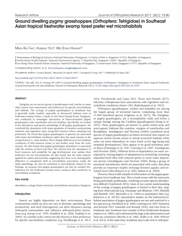 Ground Dwelling Pygmy Grasshoppers (Orthoptera: Tetrigidae) in Southeast Asian Tropical Freshwater Swamp Forest Prefer Wet Microhabitats