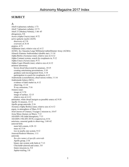 Astronomy Magazine 2017 Index