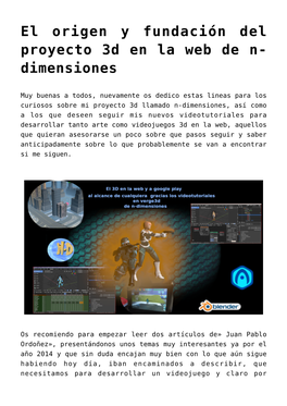 El Origen Y Fundación Del Proyecto 3D En La Web De N-Dimensiones