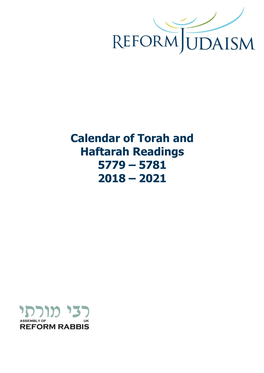 Calendar of Torah and Haftarah Readings 5779 – 5781 2018 – 2021