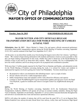 City of Philadelphia MAYOR's OFFICE of COMMUNICATIONS