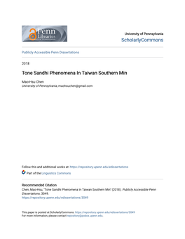 Tone Sandhi Phenomena in Taiwan Southern Min