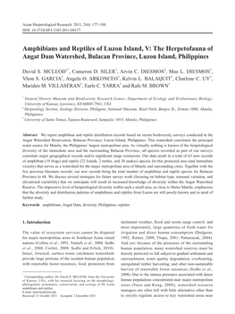 The Herpetofauna of Angat Dam Watershed, Bulacan Province, Luzon Island, Philippines