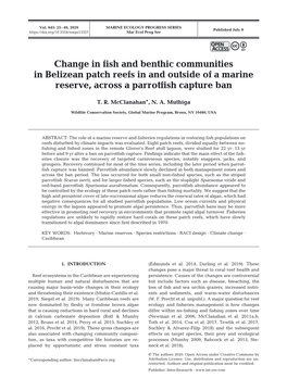 Change in Fish and Benthic Communities in Belizean Patch Reefs in and Outside of a Marine Reserve, Across a Parrotfish Capture Ban