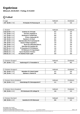 Ergebnisse Mittwoch, 29.09.2021 - Freitag, 01.10.2021