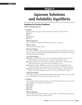 Aqueous Solutions and Solubility Equilibria
