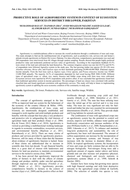 Productive Role of Agroforestry System in Context of Ecosystem Services in District Dir Lower, Pakistan