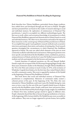 Diamond Way Buddhism in Poland. Recalling the Beginnings Summary Book Describes How Tibetan Buddhism, Particularly Karma Kagyu T