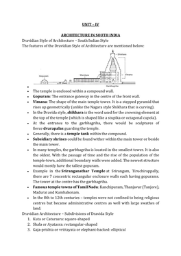 UNIT – IV ARCHITECTURE in SOUTH INDIA Dravidian Style Of