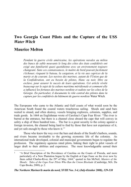 Two Georgia Coast Pilots and the Capture of the USS Water Witch Maurice Melton
