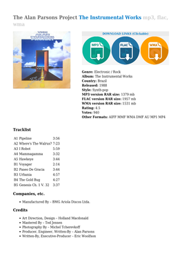 The Alan Parsons Project the Instrumental Works Mp3, Flac, Wma