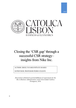 Closing the 'CSR Gap' Through a Successful CSR Strategy– Insights from Nike Inc.| Erick Tavares