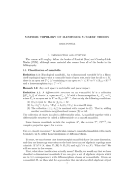 Mat993d: Topology of Manifolds: Surgery Theory