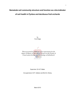 Nematode Soil Community Structure and Function As a Bio-Indicator Of