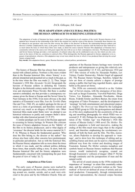 D.Ch. Gillespie, S.K. Gural FILM ADAPTATION and CULTURAL POLITICS: the RUSSIAN APPROACH to SCREENING LITERATURE