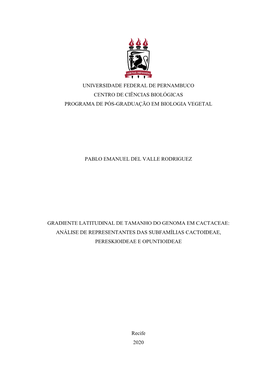 Universidade Federal De Pernambuco Centro De Ciências Biológicas Programa De Pós-Graduação Em Biologia Vegetal