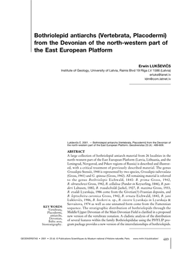 Bothriolepid Antiarchs (Vertebrata, Placodermi) from the Devonian of the North-Western Part of the East European Platform