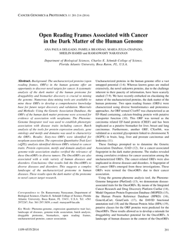 Open Reading Frames Associated with Cancer in the Dark Matter of the Human Genome