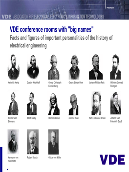 VDE Conference Rooms with "Big Names" Facts and Figures of Important Personalities of the History of Electrical Engineering