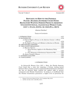 Refusing to Hew to the Federal Floor¾florida Supreme Court Finds Mandatory Waiting Period Prior to Abortion Unconstitutional