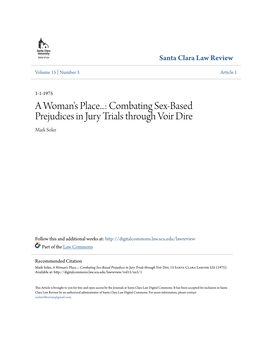Combating Sex-Based Prejudices in Jury Trials Through Voir Dire Mark Soler