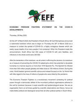 1 Economic Freedom Fighters Statement on the Covid-19