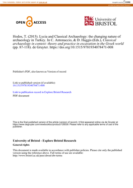 Lycia and Classical Archaeology: the Changing Nature of Archaeology in Turkey