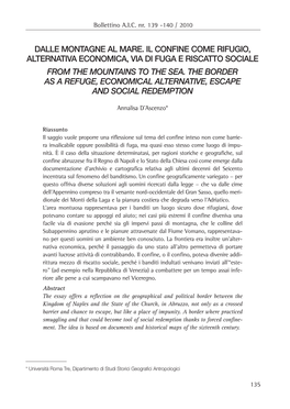 Dalle Montagne Al Mare. Il Confine Come Rifugio, Alternativa Economica, Via Di Fuga E Riscatto Sociale from the Mountains to the Sea