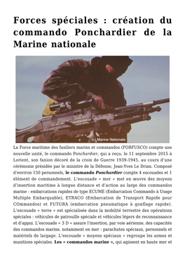 Forces Spéciales : Création Du Commando Ponchardier De La Marine Nationale