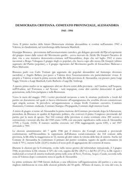 Democrazia Cristiana. Comitato Provinciale, Alessandria 1945 - 1994