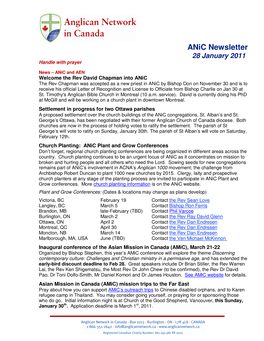 Anic Newsletter 28 January 2011 Handle with Prayer
