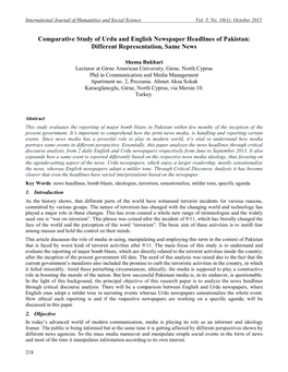 Comparative Study of Urdu and English Newspaper Headlines of Pakistan: Different Representation, Same News