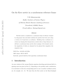 On the Kerr Metric in a Synchronous Reference Frame