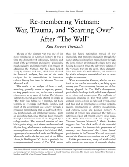 Re-Membering Vietnam: War, Trauma, and ''Scarring Over'' After '