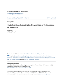 Crude Intentions: Evaluating the Growing Risks of Arctic Alaskan Oil Production