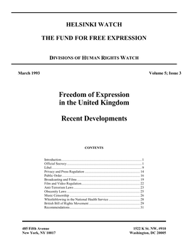 Freedom of Expression in the United Kingdom Recent Developments