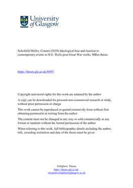 Schofield Mellor, Connor (2018) Ideological Bias and Reaction to Contemporary Events in H.G