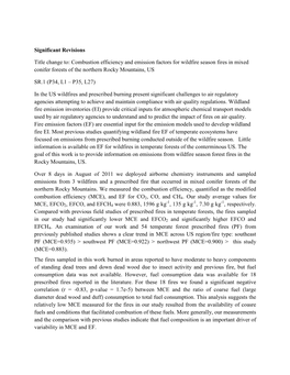 Combustion Efficiency and Emission Factors for Wildfire Season Fires in Mixed Conifer Forests of the Northern Rocky Mountains, US