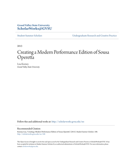 Creating a Modern Performance Edition of Sousa Operetta Lisa Keeney Grand Valley State University