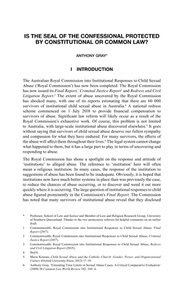 Is the Seal of the Confessional Protected by Constitutional Or Common Law?