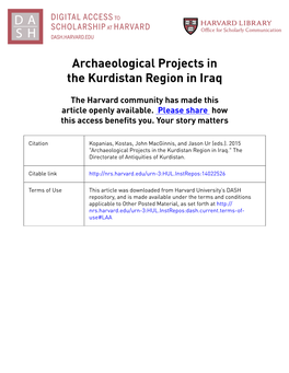 Archaeological Projects in the Kurdistan Region in Iraq Commissioned By